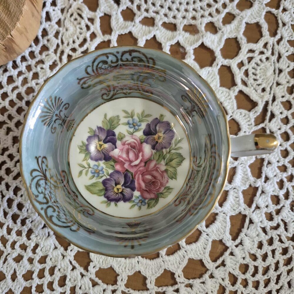 SHAFFORD Vintage Teal Floral Tea Cup - Picture 6 of 8